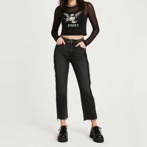 Paige Julia High Rise Distressed Raw Fringe Side Seam Jeans Sz 30 Black (31x22)